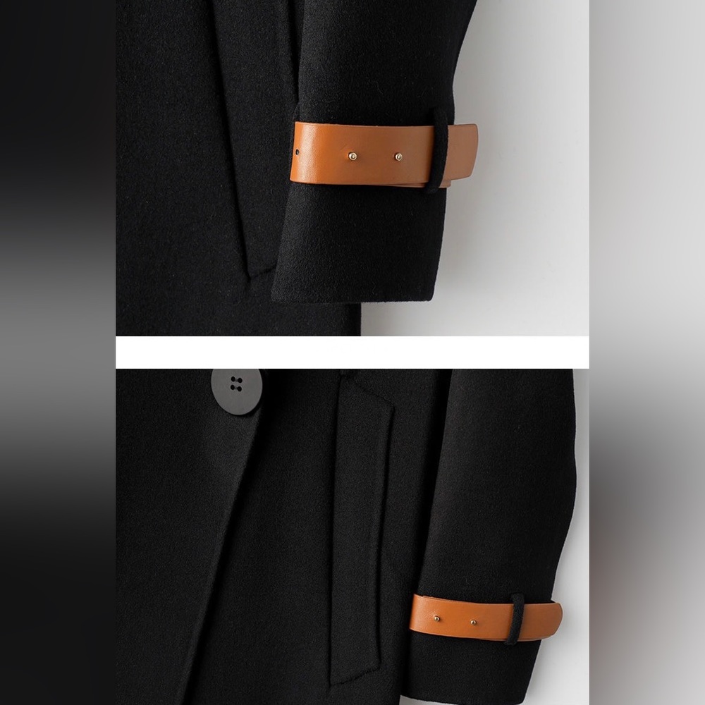 100% Wool Coat, British Trench Coat, Black - Picture 9 of 12